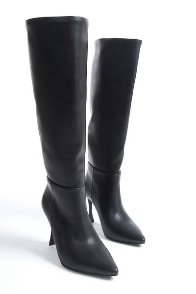 NITU Shoes Cizme de damă cu toc înalt din piele neagră