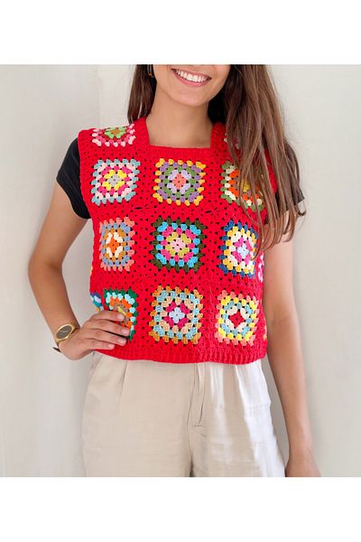 El örgüsü Hand Knitted Red Women's Sweater Vest