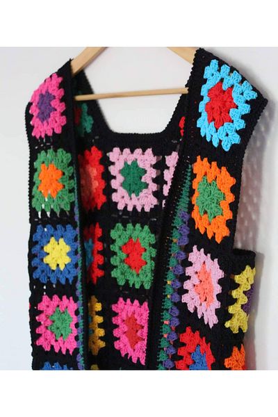El örgüsü Hand Knitted Multicolored Women's Vest