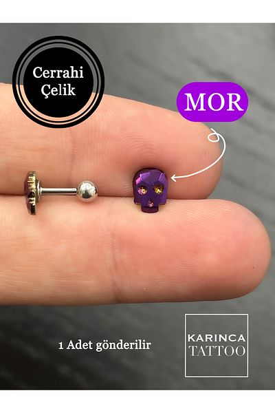 Karınca Piercing Disco Rock Skull Zircon Stone Conch Flat Tragus Helix Ear Piercing Earrings