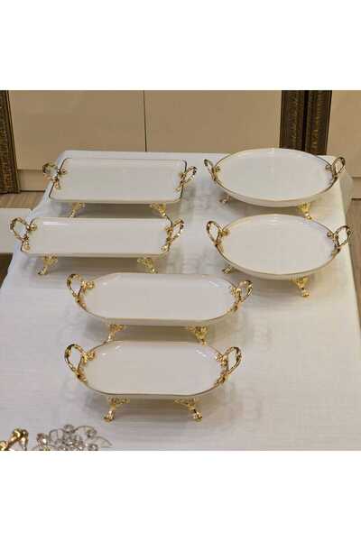 AlyaHomeAksesuar 6 Parça Porselen Sunum Seti Gold