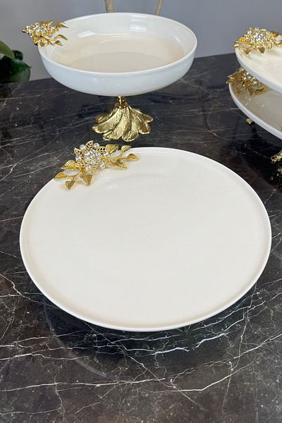 MAY HOME طقم أدوات مائدة من البورسلين البرونزي مكون من 5 قطع وطبق طعام ووعاء سلطة وطبق مقبلات بيضاوي