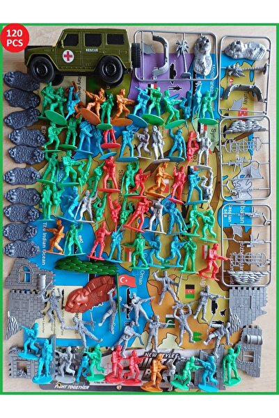 OYUNCAKSAHİLİ Asker Seti 120 Parça Komando Çekbırak Jip Oyuncak Figürler 43cm...