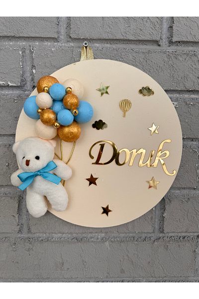 NeşeliAtölyem Ornament de perete și ușă pentru bebeluș cu bule rotunde de 26 cm cu ursuleț