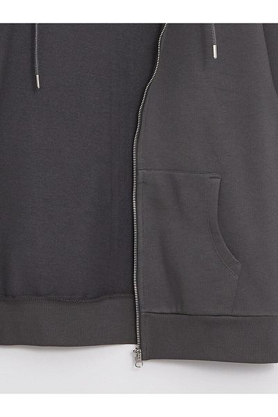LC Waikiki Xside Hooded Plain Long Sleeve Oversize Women's Zip-Up Sweatshirt
