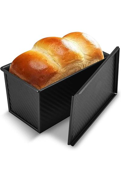 Choice Black 1Set Pullman Loaf Pan with Lid 1Lb Dough Capacity Bread Loaf Pans Non-stick Coating, Carbon St