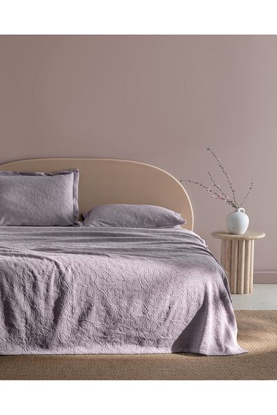 Madame Coco Chantal Double Bedspread - Light Plum, 100% Cotton