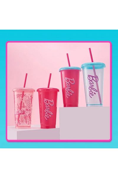 Miniso 4pcs 520ml MINISO 4Pcs Barbie Sunshines Series Plastic Straw Cup 520ML Cold Drink Cup Cartoon Home P