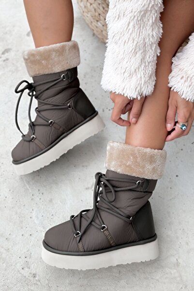 Shoebutik Γυναικείες μπότες Avila Khaki Green Lace Detail Λούτρινο Parachute