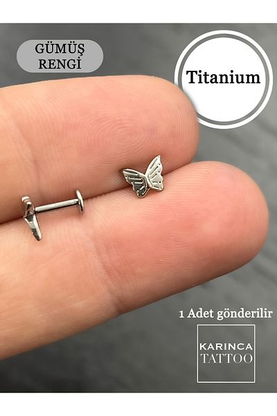 Karınca Piercing Gold or Silver Color Butterfly Pattern Titanium Piercing Earring - Forward Helix Conch Flat Ear Tragus