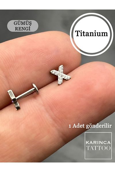 Karınca Piercing X Zircon Stone Titanium Piercing Lip Tragus Helix Flat Ear Conch Lobe Labret Snake Bites Monroe