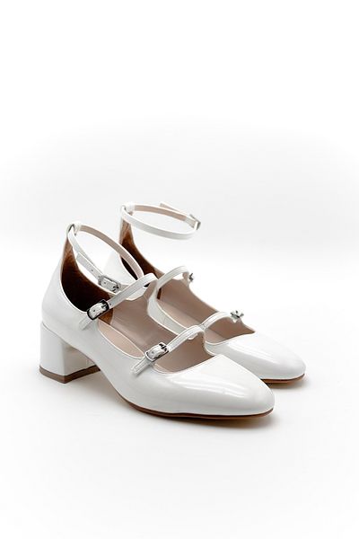 Shoebutik Pantofi cu toc de damă din piele lacuită albă Charlize cu trei dungi