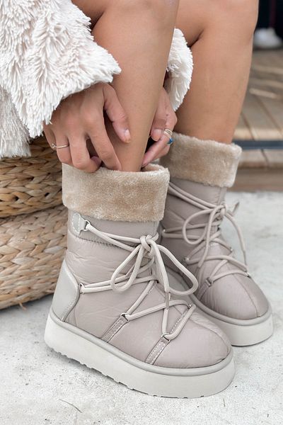 Shoebutik Γυναικείες μπότες Avila Beige Lace Detail Λούτρινο Parachute