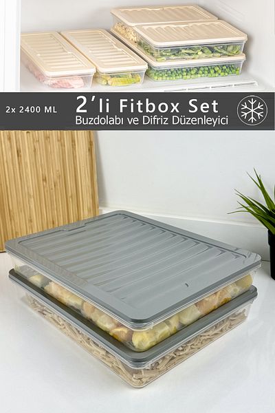 FİTHOME طقم Fitbox مكون من 2 ثلاجة محكمة الغلق سعة 2400 مل ومنظم للفريزر