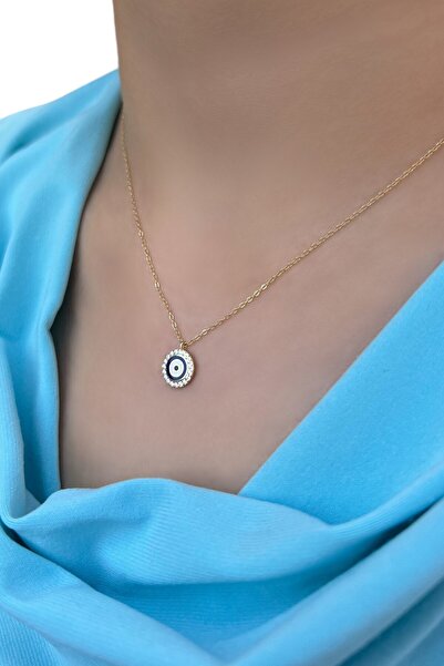 Altınaşkı Nazar Boncuklu Taşlı Hayalet Altın Kolye