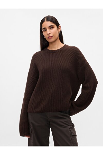 GAP Kadın Kahverengi CashSoft Shaker-Dikiş Bisiklet Yaka Kazak