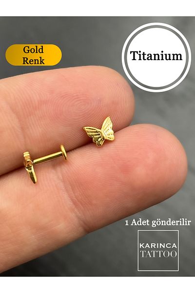 Karınca Piercing Gold or Silver Color Butterfly Pattern Titanium Piercing Earring - Forward Helix Conch Flat Ear Tragus