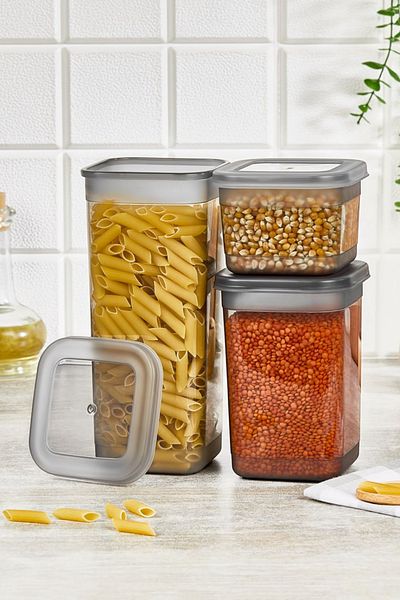 Rapt 0.60 Lt + 1.3 Lt + 1.9 Lt Capacity Set of 3 Clear Storage Containers with Silicone Seal - Leak Proof Lid Jar