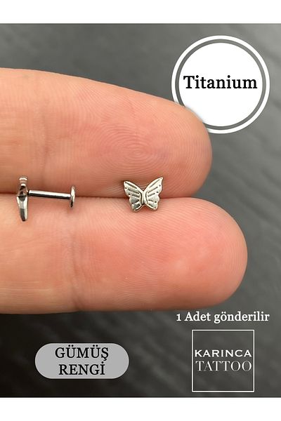 Karınca Piercing Gold or Silver Color Butterfly Pattern Titanium Piercing Earring - Forward Helix Conch Flat Ear Tragus