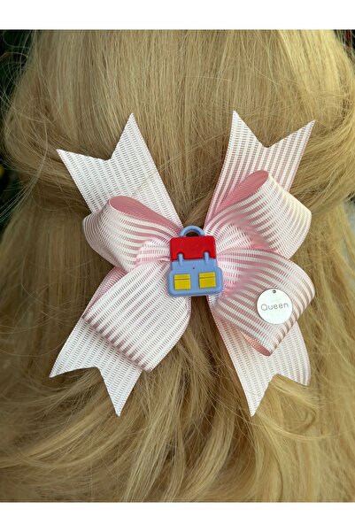 QUEEN AKSESUAR Σχολική τσάντα με ροζ λευκές ρίγες με σχέδιο πεταλούδας - No9