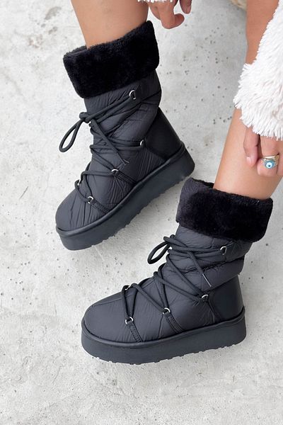 Shoebutik Γυναικείες μπότες Avila Μαύρη Δαντέλα Λεπτομέρεια Λούτρινο Αλεξίπτωτο