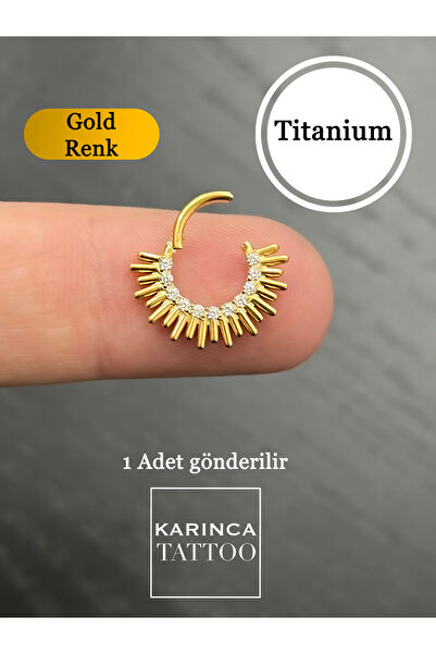 Karınca Piercing Luxury Zirkon Taşlı Halka Titanyum Piercing Gold & Gümüş Rengi Tragus Septum Nipple Helix Kulak Küpe