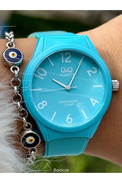 Q&Q Brand Blue Color, Silicone Strap, (Suitable for Pool and Sea Use) Men's/Women's Sports Wristwatch