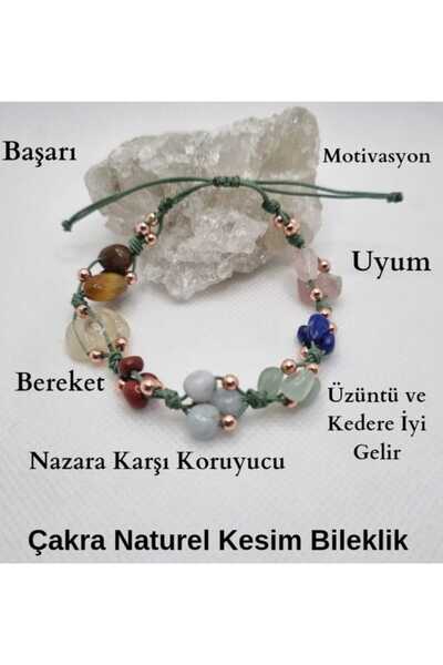 Kadimdoğal Sertifikalı Doğaltaş Çakra Bilekliği Naturel Kesim Makreme Örgü