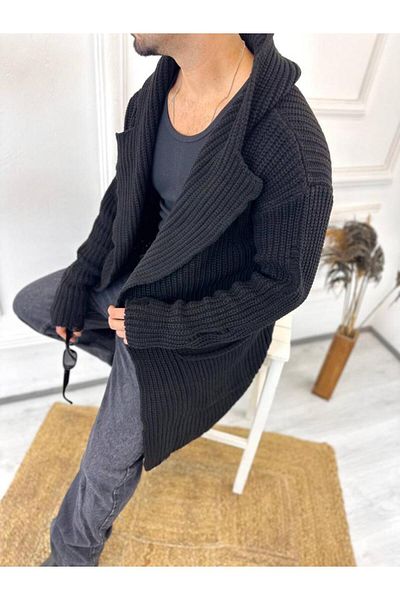 elkumoda Ζακέτα πλεκτής από φυσικό βαμβάκι με κοπή με λέιζερ - Μακριά πόντσο με κουκούλα και τσέπες