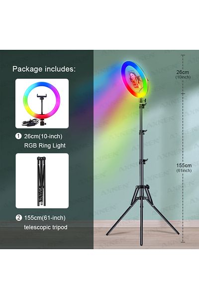 Choice 10inchrgb-155tripod 10in 26cm Rgb Selfie Ring Light With Telescopic Tripod Stand Phone Holder, Photo