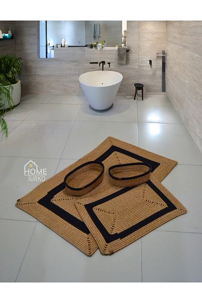 HomeTurko Χαλάκι μπάνιου από γιούτα - Σετ με 4 καλάθια, ανθεκτικό ντεκόρ διπλής όψης Είδη σπιτιού