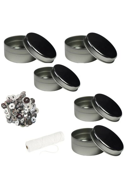 adin tasarım Yılbaşı Mum Yapım Seti 26 Parça Gümüş Metal Kutu Mum Kabı Mum Fi...