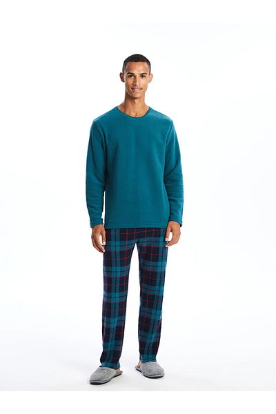LC Waikiki Σετ ανδρικών πιτζάμες Petrol Standard Mold Fleece