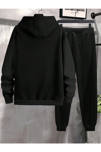 MODARİCH Nasa Flag Patterned Black Jogger Tracksuit Set - Hooded