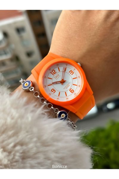 Q&Q Orange Color Silicone Cord, 10 Bar (Suitable for Pool, Sea Use) Sports Women's Wristwatch Bracelet