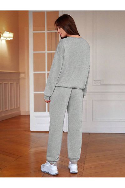 MODARİCH Σετ φούτερ Jogger και φούτερ σε γκρι Minimal Heart Pattern - Crew Neck