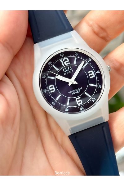 Q&Q Navy Blue Color Silicone Cord, 10 Bar (Suitable for Pool, Marine Use) Sports Women's Wristwatch Bracelet