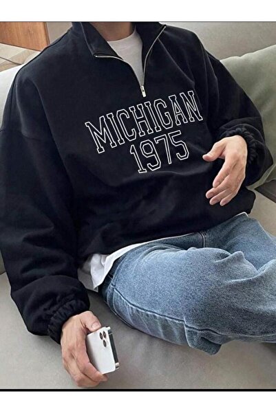 MODARİCH Michigan 1975 Hanorac cu jumătate de fermoar tricou - Bleumarin cu i...