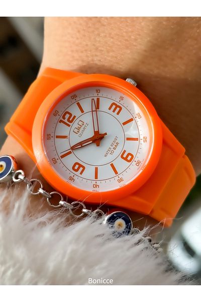 Q&Q Orange Color Silicone Cord, 10 Bar (Suitable for Pool, Sea Use) Sports Women's Wristwatch Bracelet