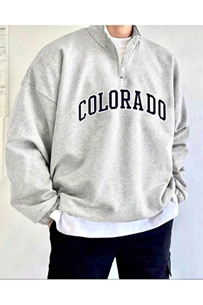 SeusCraft Hanorac Colorado cu jumătate de fermoar - Gri cu imprimeu supradime...