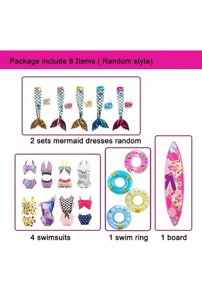 Choice 8Pcs Set Doll Clothes and Accessories Include Swimsuit Bikini Mermaid Dresses Board Swim Ring  fo...