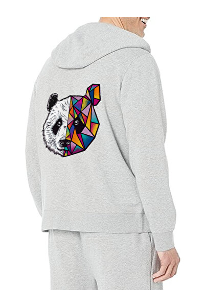 Pink Sky Panda Printed Hooded Zipper Sweatshirt