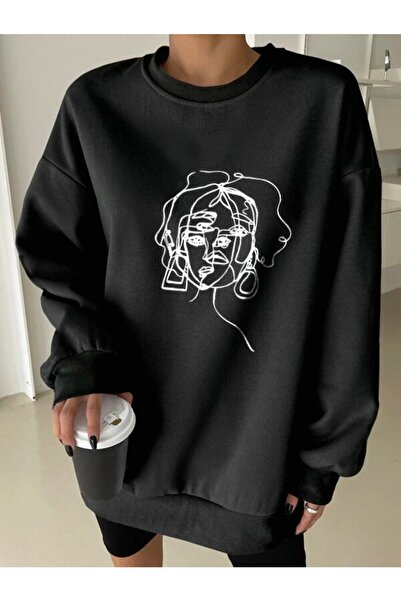 Elitora Hanorac unisex cu imprimeu estetic cu decolteu