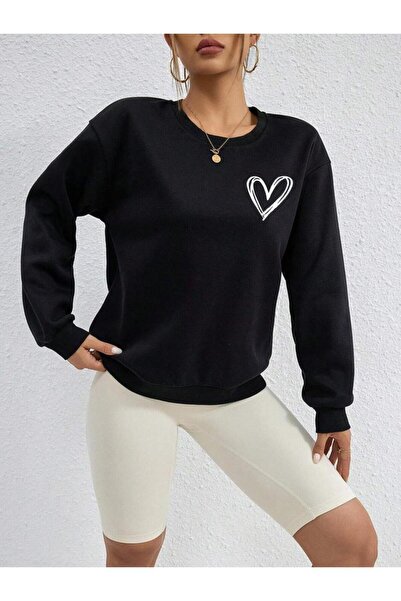 Elitora سويت شيرت مطبوع على شكل قلب