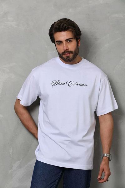 Mirage White Unisex Oversize Printed Crew Neck T-Shirt