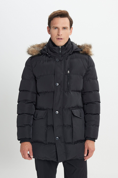 ALTINYILDIZ CLASSICS Men's Black Standard Fit Cold Proof Casual Coat