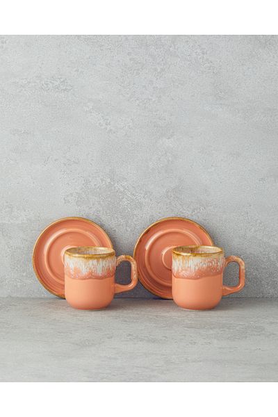 English Home Alicent Ceramik - Σετ 2 Διπλά Φλιτζάνια Καφέ 150 ml Ανοιχτό Πορτοκαλί Σετ 4 τεμαχίων