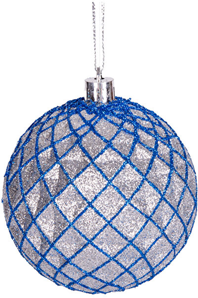 Herdekora New year's tree ornament new year's ball glittery 6-pack silver-navy blue 8 cm.