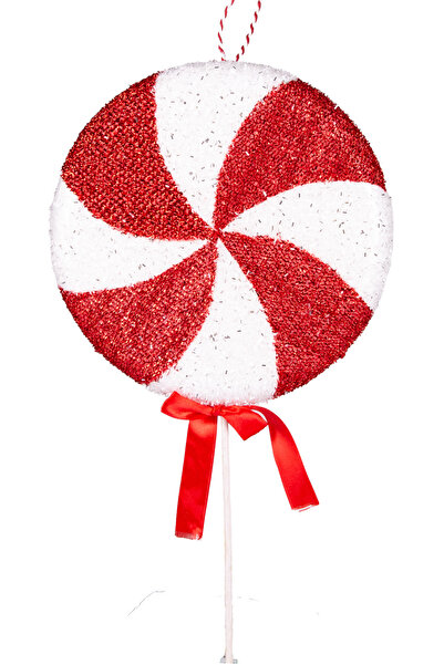 Herdekora Ornament pentru Pom de Craciun Figura Bomboane cu Panglici Rosu-Alb 24x49 Cm.