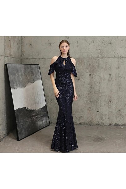 elissaa Halter yaka pul payet abiye elbise